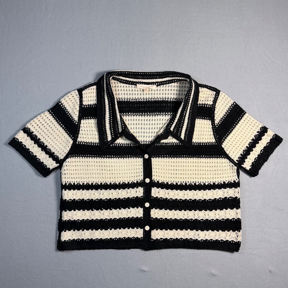 Solitaire Crochet Cardigan Womens Medium Black White Excellent